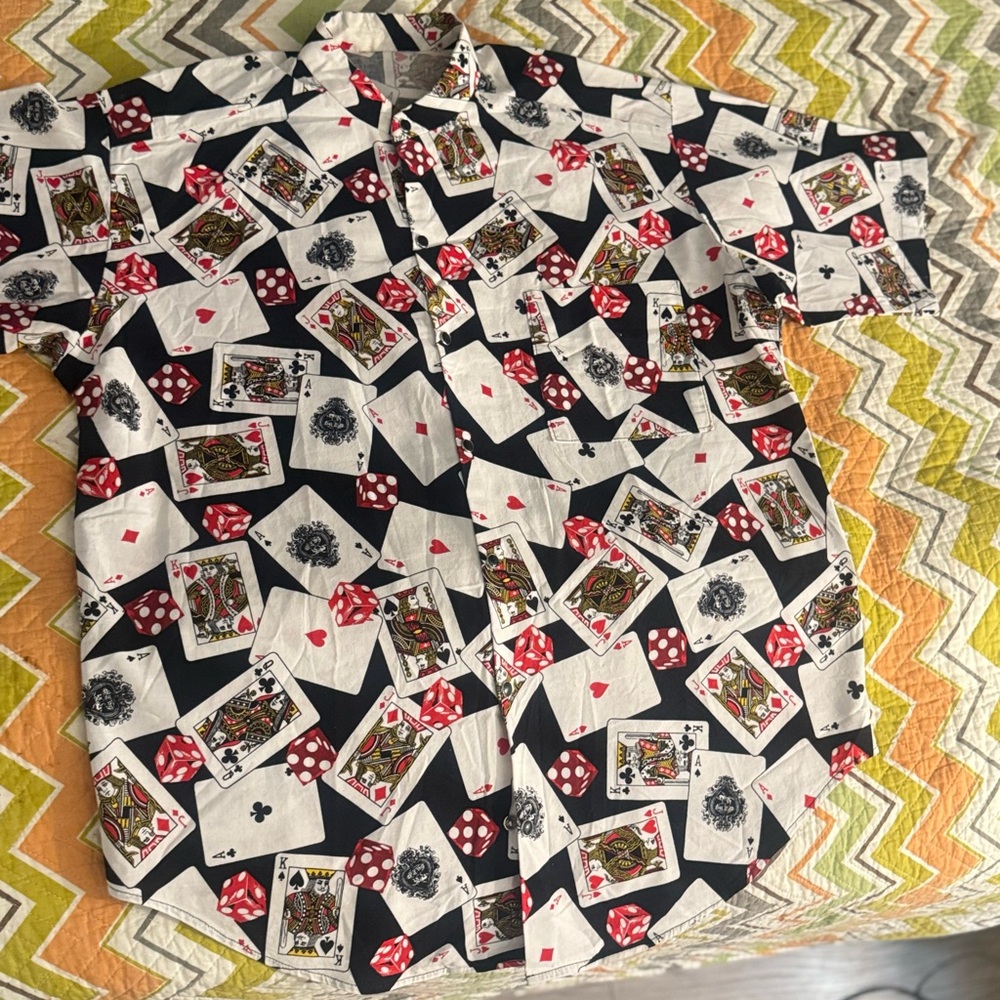 Men's Card Print Casual Shirt - Black and White (poker shirt)
